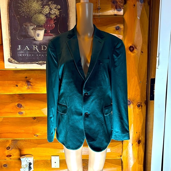 Men’s JF Pine Green Velvet Dress Coat - Picture 1 of 6